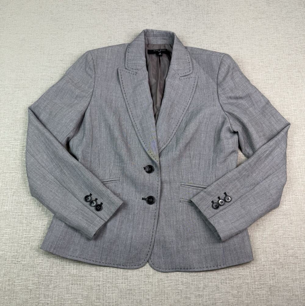 Nine West Women’s Blazer Size 12 Gray Two Button Lined Career Suit Jacket